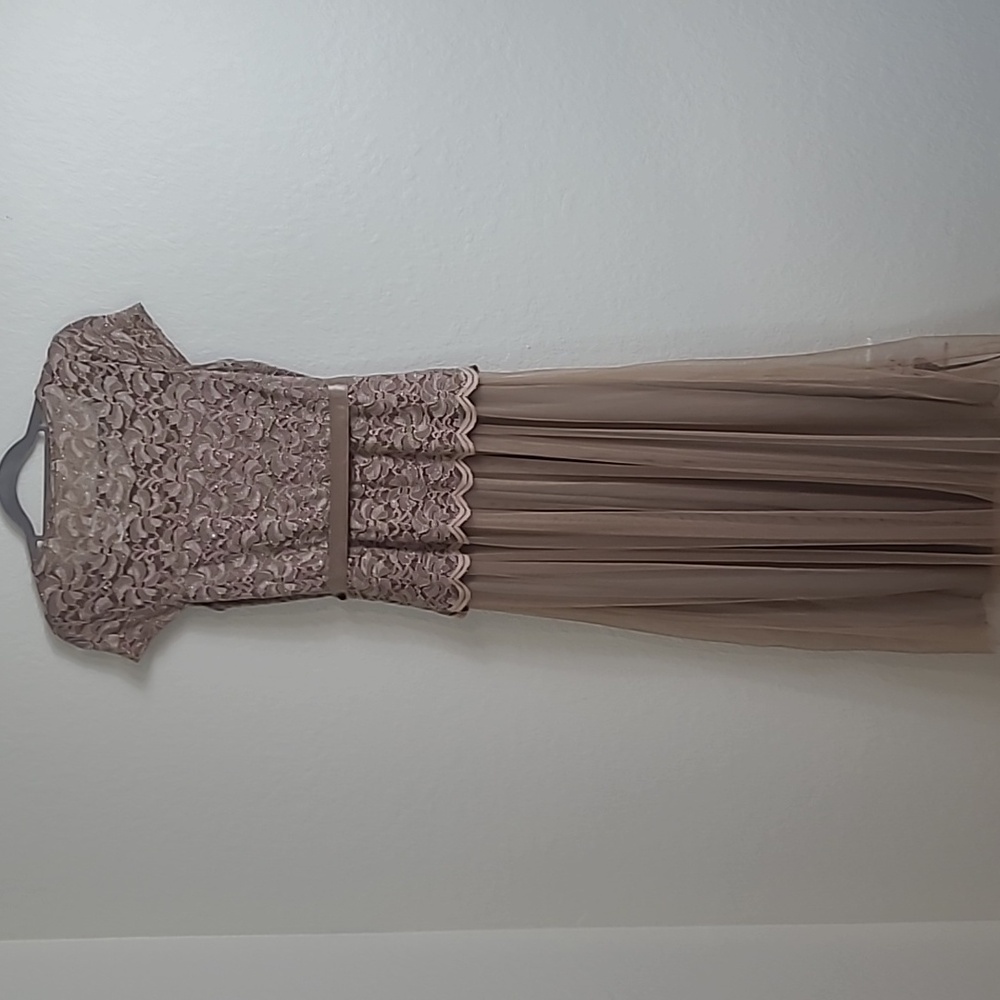 Candalite lace sequin Long Tan Dress Size Large - Picture 7 of 8